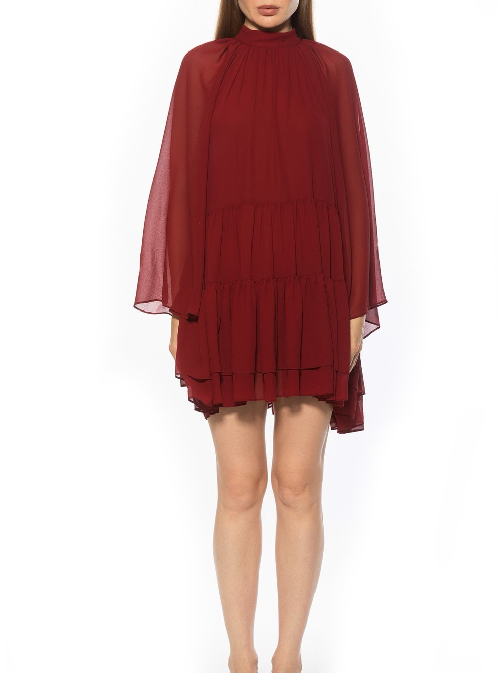 Alexia Admor Burgundy Tiered Long-Sleeve Mini Dress